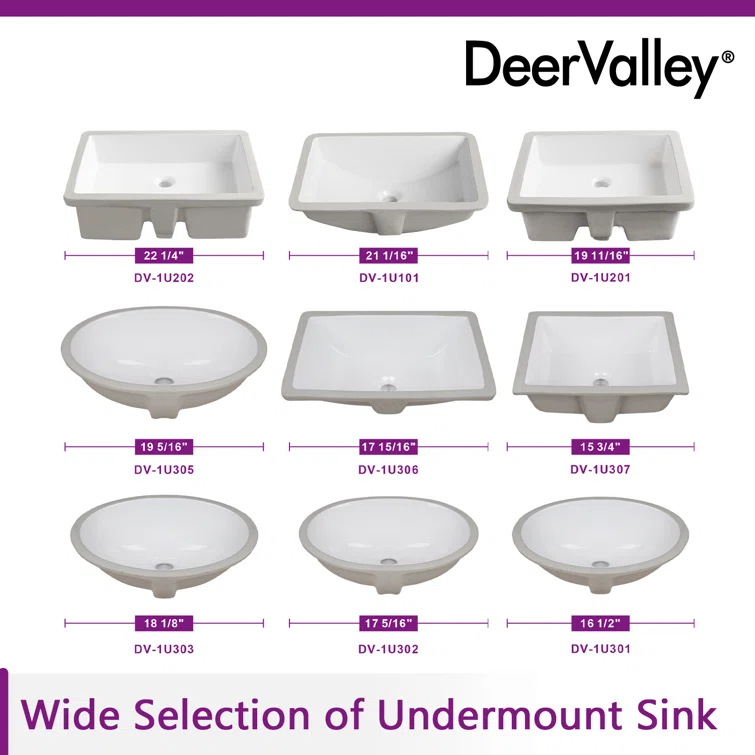 DeerValley Symmetry 19 1/2" X 16" Oval Vitreous China Undermount Bathroom Sink with Overflow