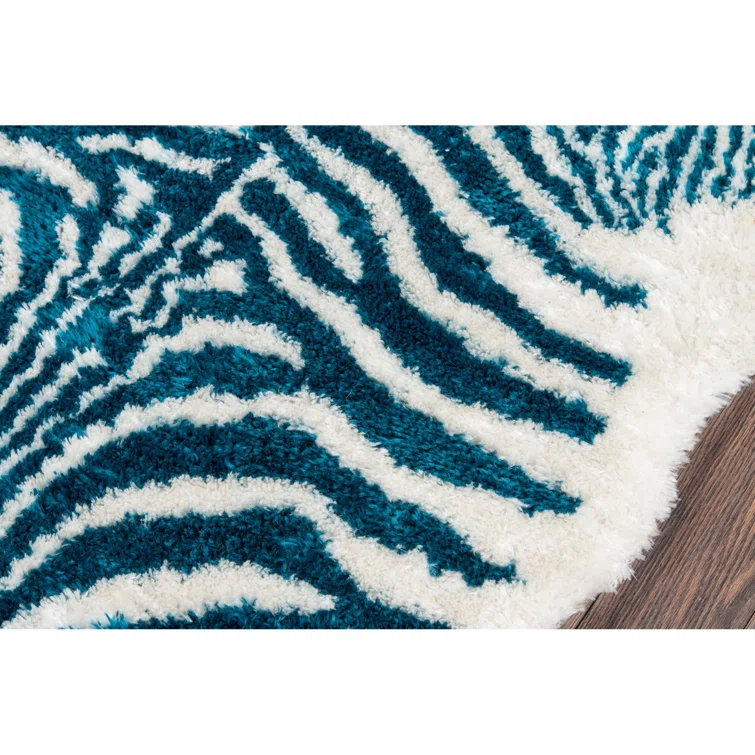 Khalhari Animal Print Handmade Tufted Turquoise/White Area Rug