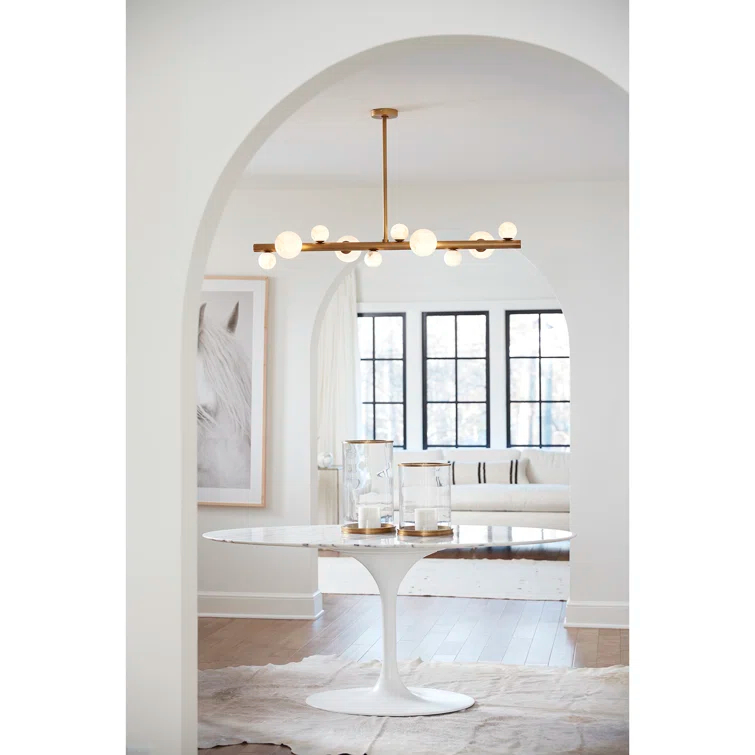 Elegant Alabaster & Brass 10-Light Sculptural Chandelier