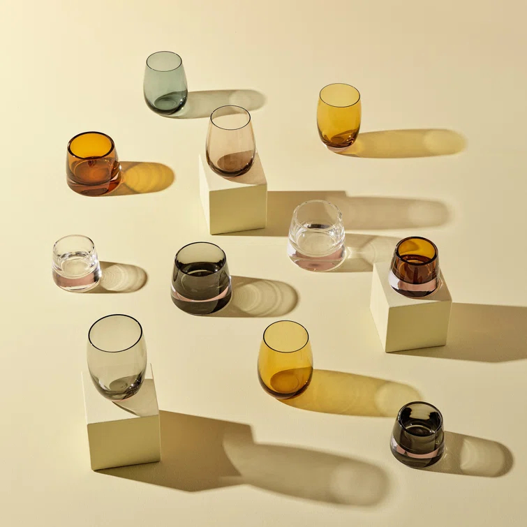 Amber Crystal Drinking Glass Set with Modern Raindrop Profile