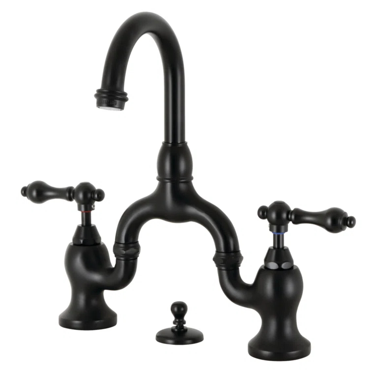 Kingston Brass English Country Two-Handle 3-Hole Deck Mount Bridge Bathroom Faucet with Brass Pop-Up
