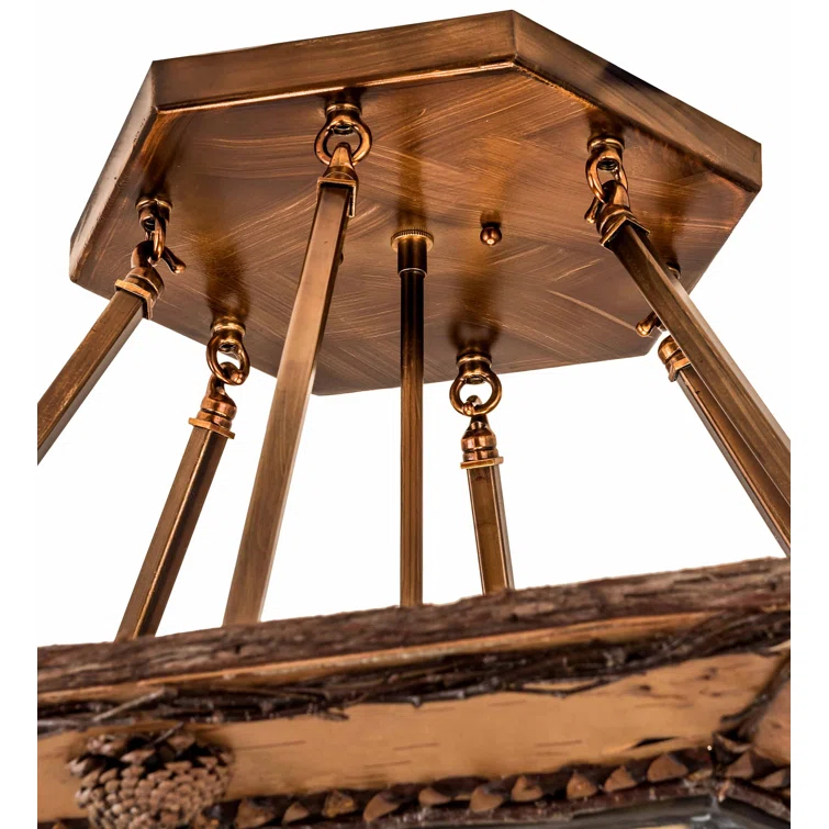 Rustic Copper and Glass 6-Light Semi-Flush Mount