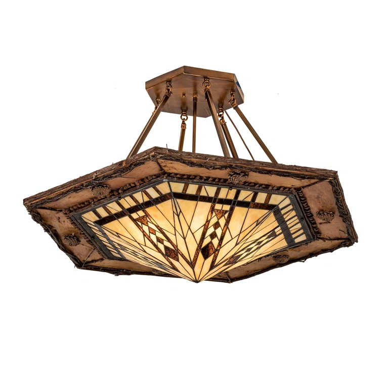Rustic Copper and Glass 6-Light Semi-Flush Mount