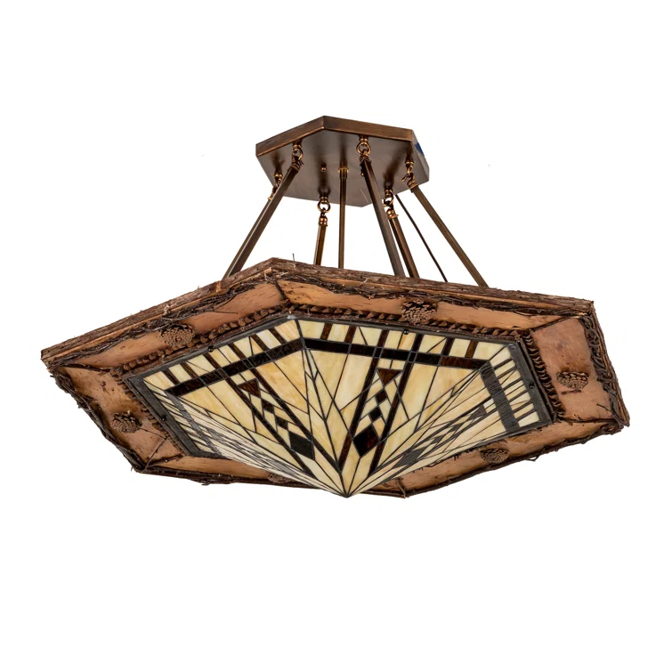 Rustic Copper and Glass 6-Light Semi-Flush Mount