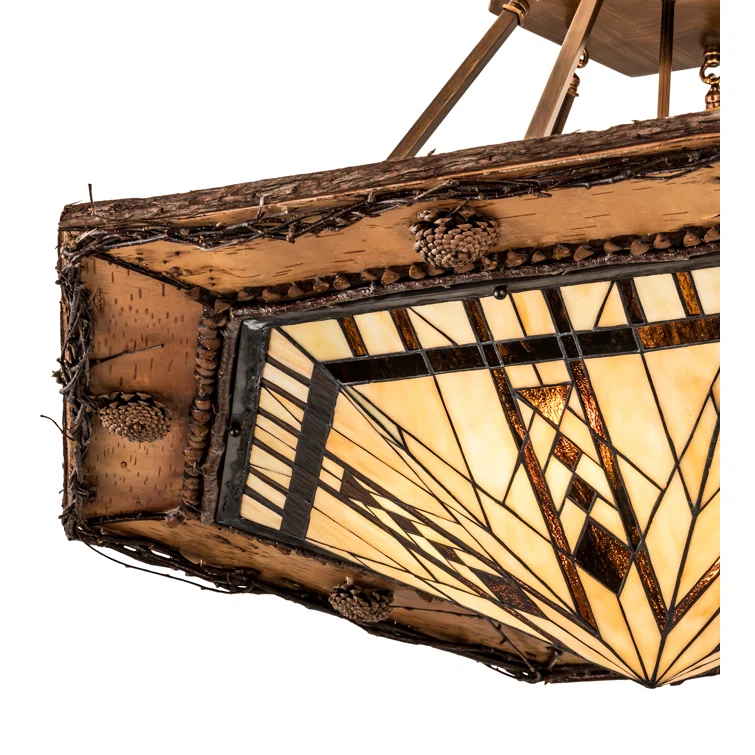 Rustic Copper and Glass 6-Light Semi-Flush Mount