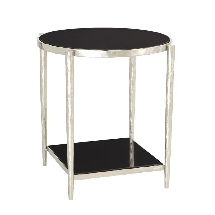 Circle/Square Side Table-Nickel w/ Black Granite