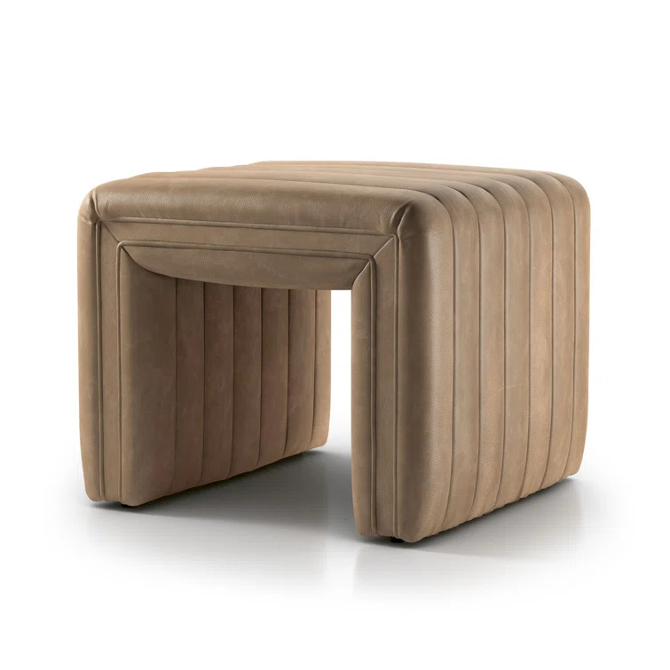 Augustine Modern Tufted Tawny Brown Leather Ottoman