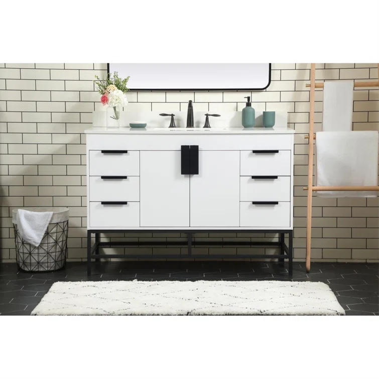 Alizabeth 48'' Single Bathroom Vanity with Engineered Marble Top