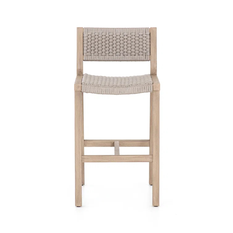 Washed Brown Teak and Gray Rope Outdoor Counter Stool