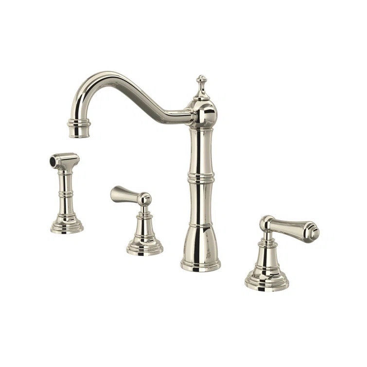 Perrin & Rowe U.4776L-PN-2 Edwardian Two Handle Kitchen Faucet With Side Spray