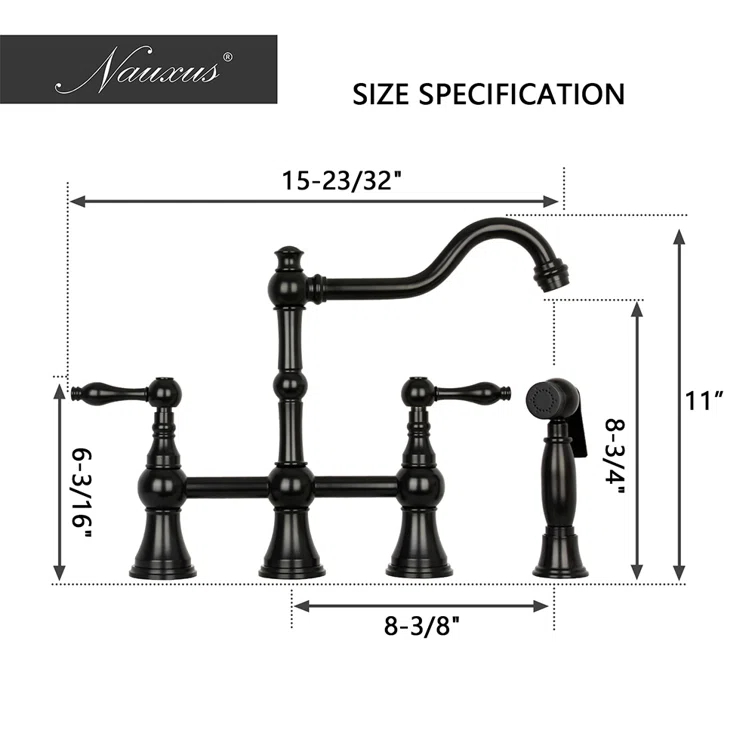 Brass Heritage Bridge Kitchen Faucet with Side Spray 2 Handles