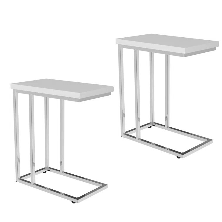 Wade Logan® Alhamdi 2 Piece Sofa Side Table – Modern C Shaped End Tables – Laptop Trays or Compact Bedside Nightstands – Space Saving Furniture (Set of 2)