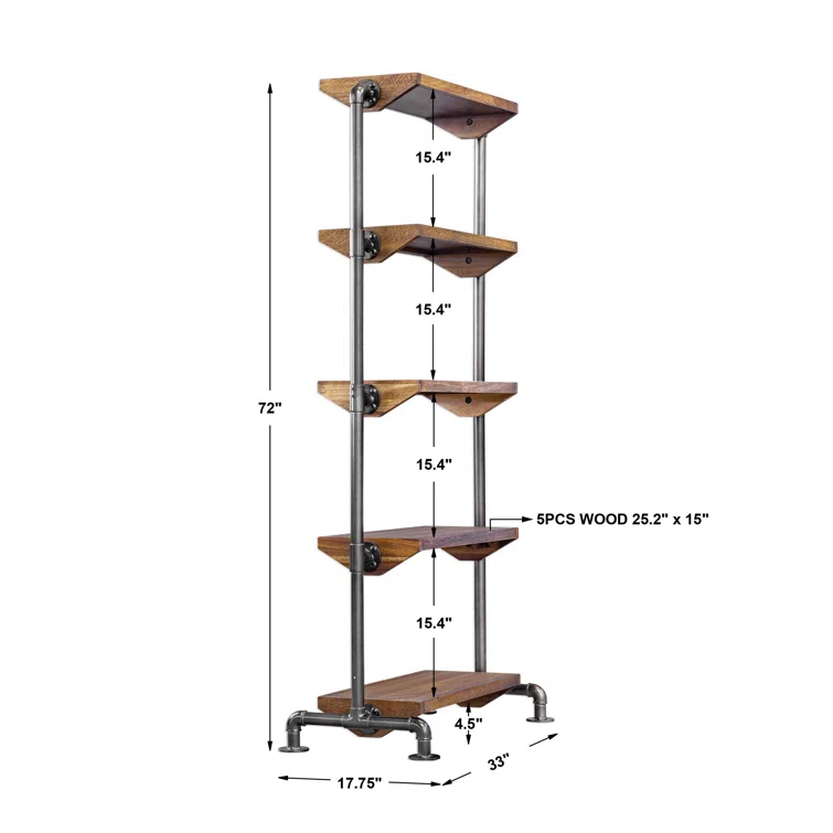 Uttermost Rhordyn 4-Shelf Wood and Metal Bookcase in Walnut and Gunmetal