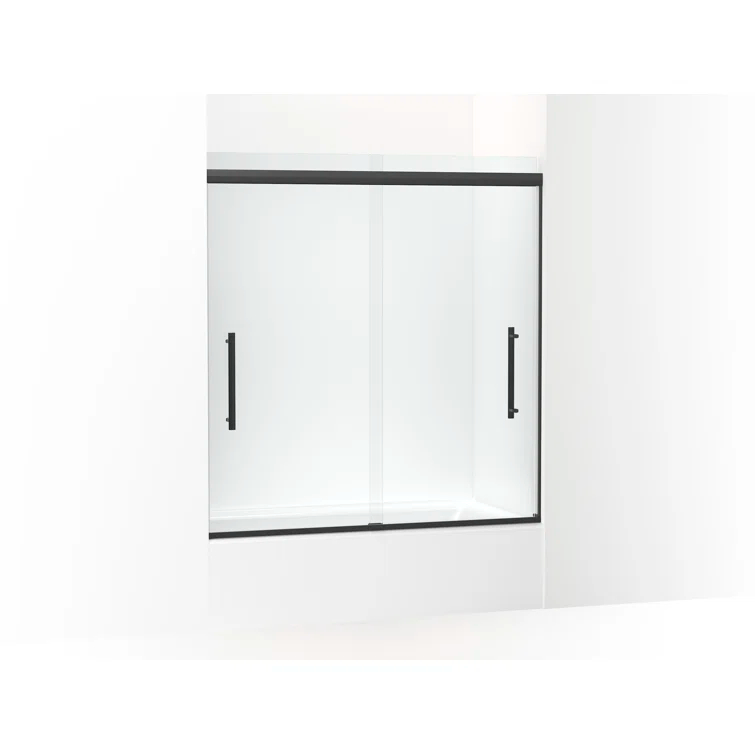 Pleat® 63-9/16"H Frameless Sliding Bath Door with 5/16"-Thick Crystal Clear Tempered Glass