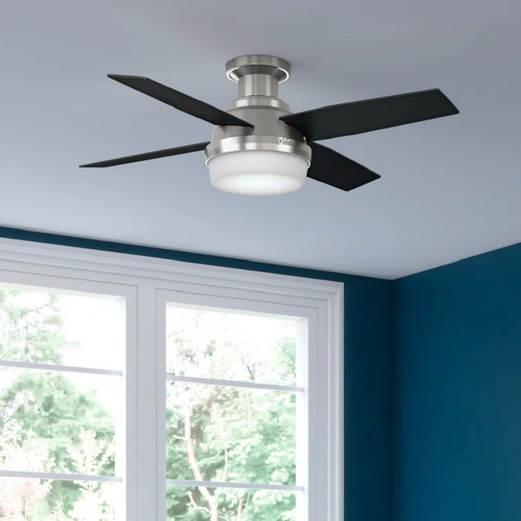 Dempsey Low Profile 44" 4 - Blade Indoor Flush Mount Small Room Ceiling Fan with Lights and Remote