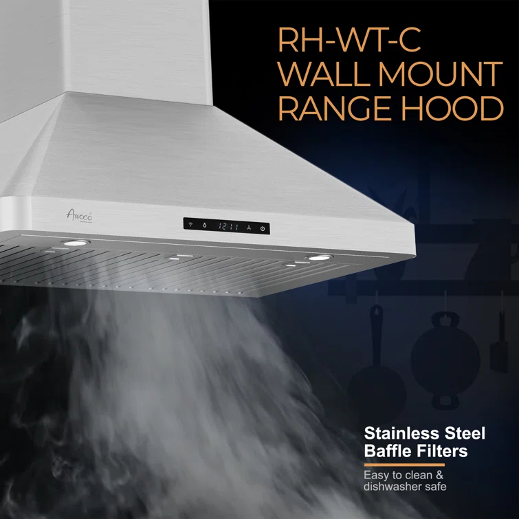 Awoco 30" Stainless Steel 800 CFM Ducted (Vented) Wall Range Hood with Baffle Filter