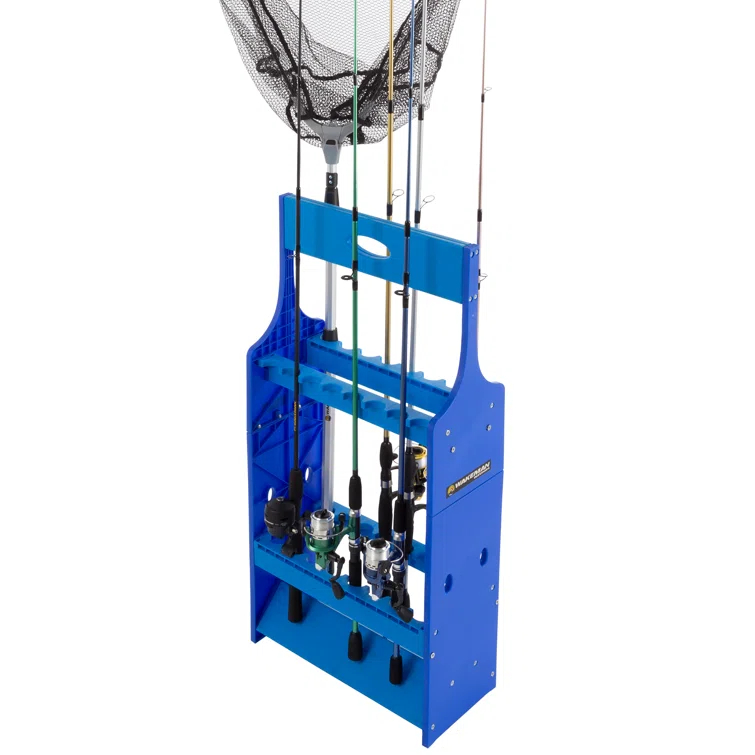 Fishing Rack Plastic Holder for 16 Rods - Organizer Stand for Home or Garage by Wakeman Outdoors