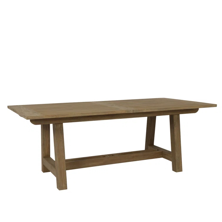 Brown Teak Extendable Outdoor Dining Table with Leaf Storage