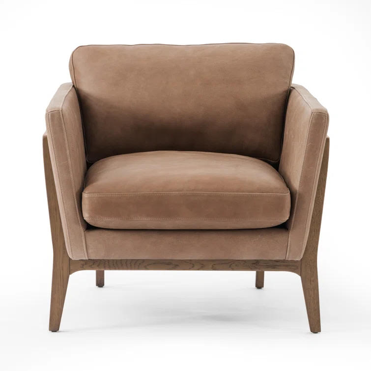 Contemporary Dash Brown Leather Armchair with Solid Wood Frame