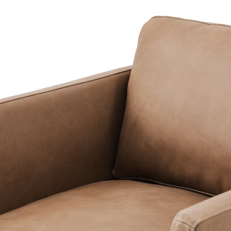 Contemporary Dash Brown Leather Armchair with Solid Wood Frame