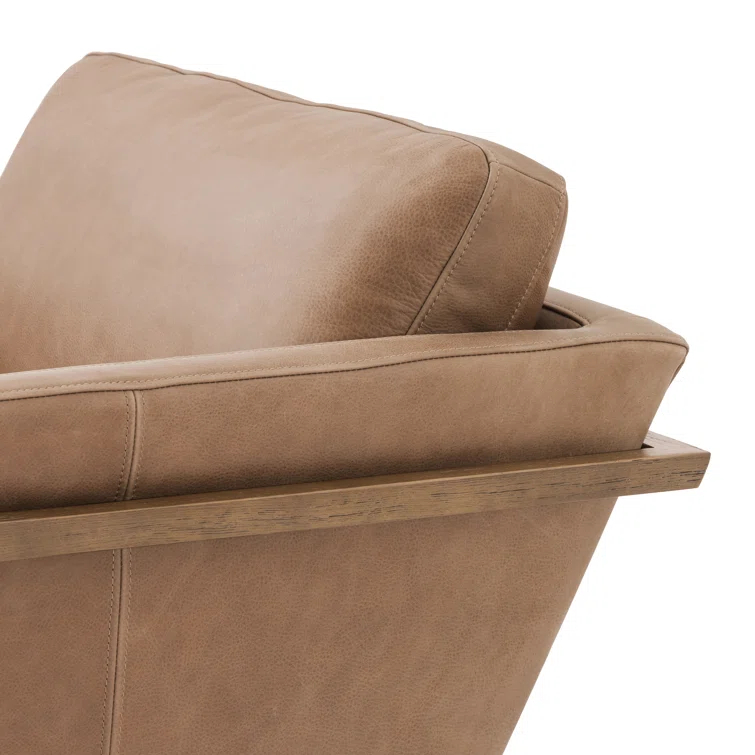 Contemporary Dash Brown Leather Armchair with Solid Wood Frame