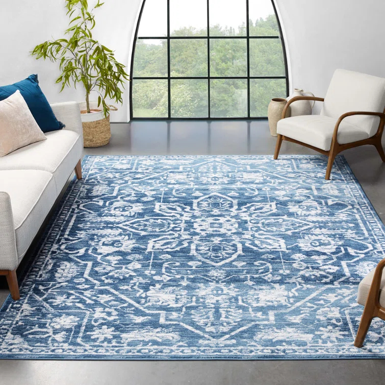 Dazzle Floral Vintage Bohemian Medallion Light Blue Rug