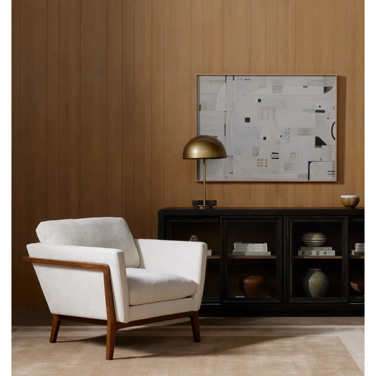 Camargue Cream Ivory Linen and Pecan Birch Wood Accent Chair