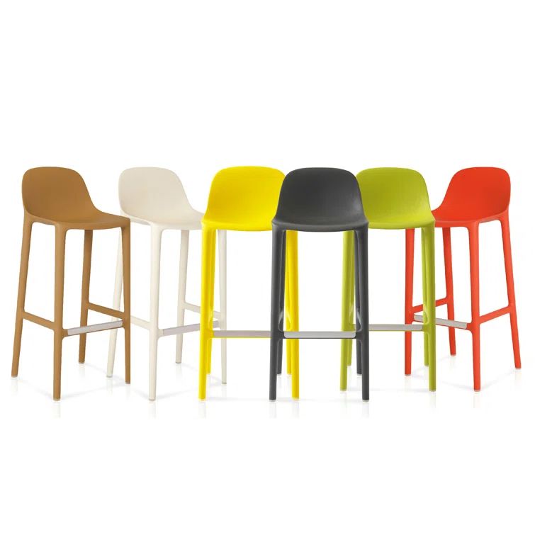 Orange Recycled Wood and Polypropylene Bar Stool