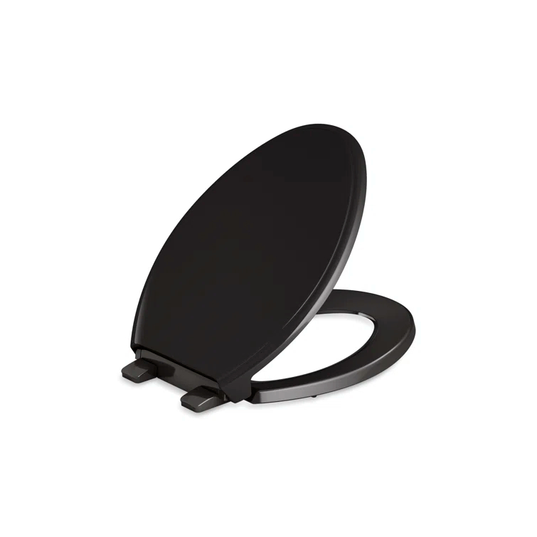 Elongated Toilet Seat, Slow Soft Close, Oval(Oblong) Toilet Seat For Elongated Toilets, Quiet-Close Lid And Seat, Easy To Install And Clean, Never Loosen, Black(18.5)