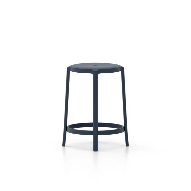Dark Blue Recycled PET and Metal Counter Stool