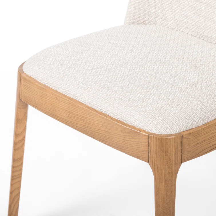 Splayed Solid Oak Legs High-Performance Cream Upholstered Side Chair