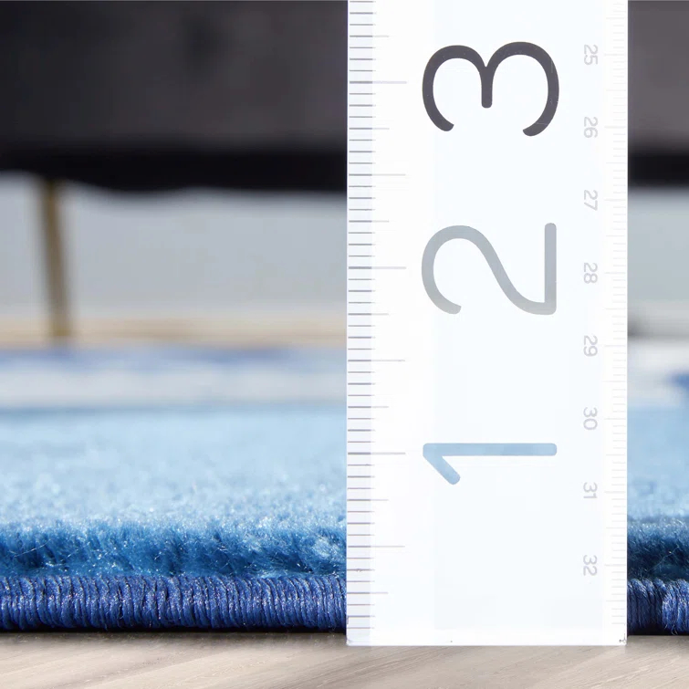 Clyte Blue Modern Geometric Boxes Lines 3D Textured Rug