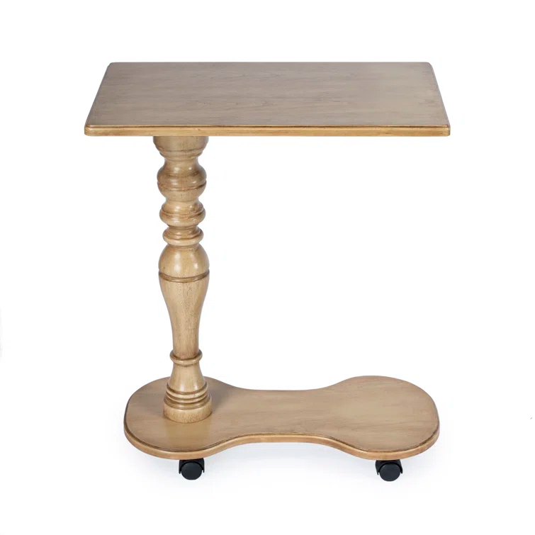 Antique Beige Wood Rectangular Mobile Tray Table