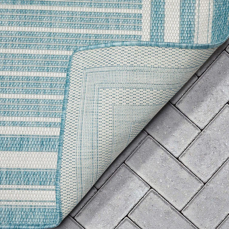 Fallon Frankie Stripes Blue Hi-Lo Indoor/Outdoor Area Rug