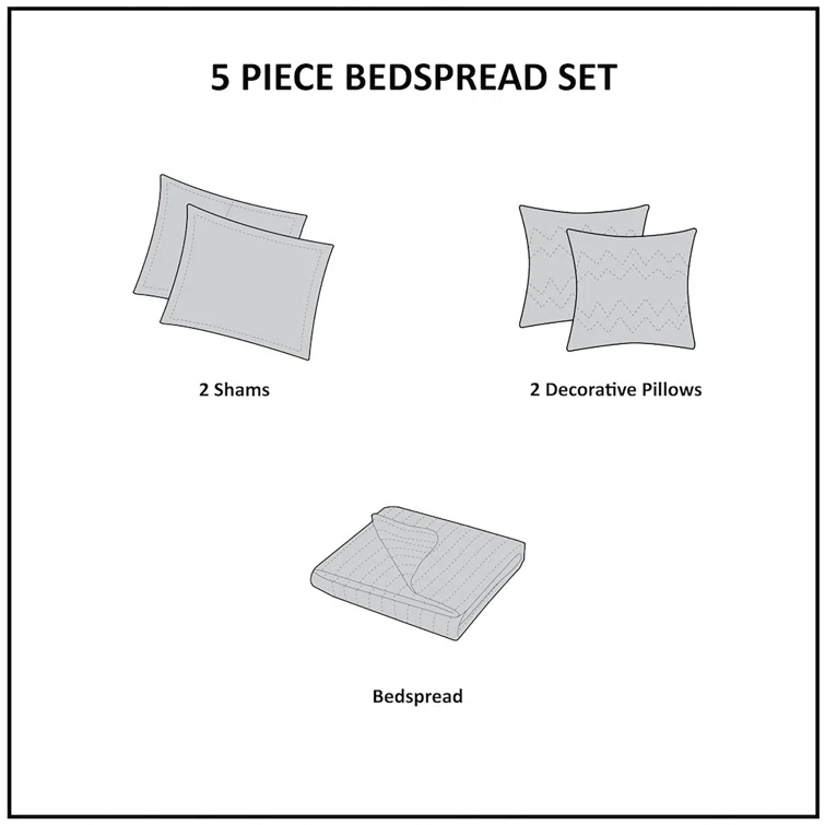 Madison Park Aubrey 5 Piece Jacquard Bedspread Set with Throw Pillows