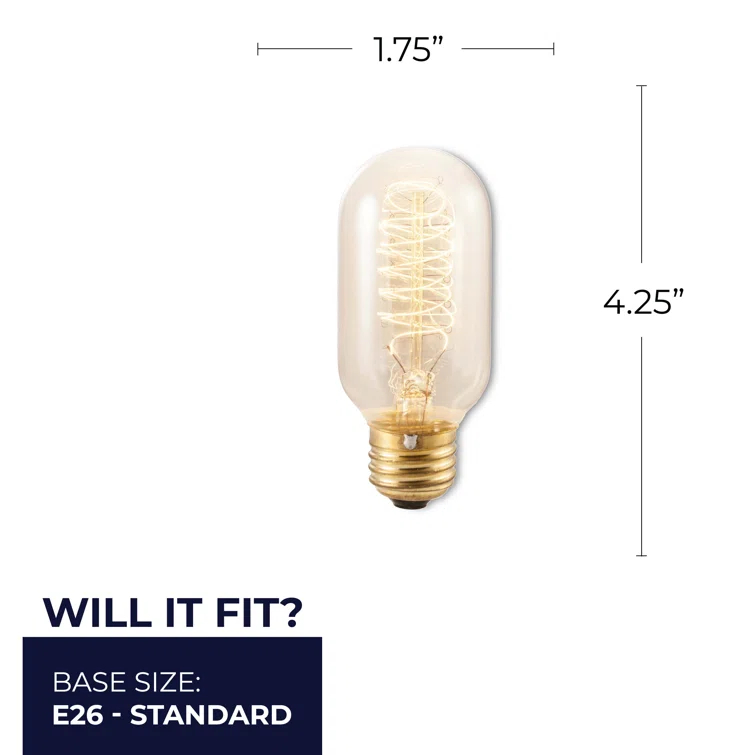40 Watt Equivalent, T14 Incandescent, Antique Dimmable Bulb, (2200K) E26/Medium (Standard) Base