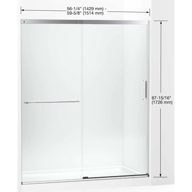 Elate Sliding Shower Door, 70-1/2-In H X 56-1/4 - 59-5/8-In W, With 1/4-In Thick Crystal Clear Glass