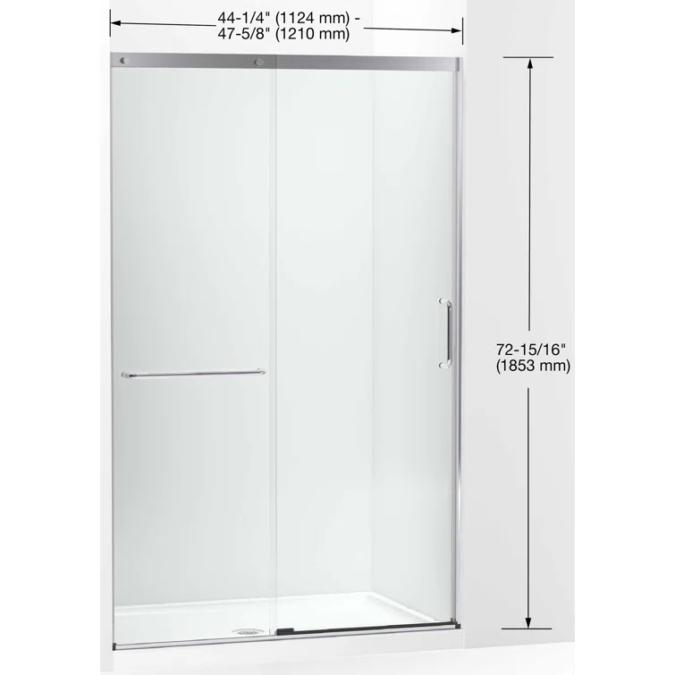 Elate Tall Sliding Shower Door, 75-1/2-In H X 44-1/4 - 47-5/8-In W, With Heavy 5/16-In Thick Crystal Clear Glass