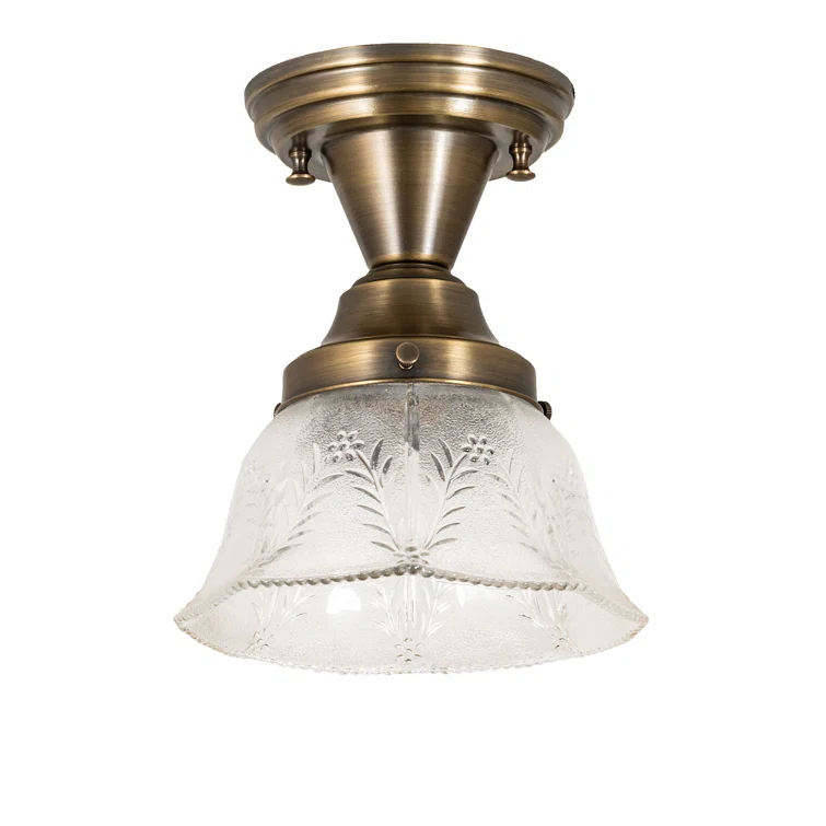 Antique Brass & Clear Glass Single-Light Semi-Flush Mount