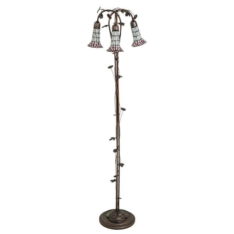 Mahogany Bronze 58" Stained Glass Floor Lamp with Pink/White Shades