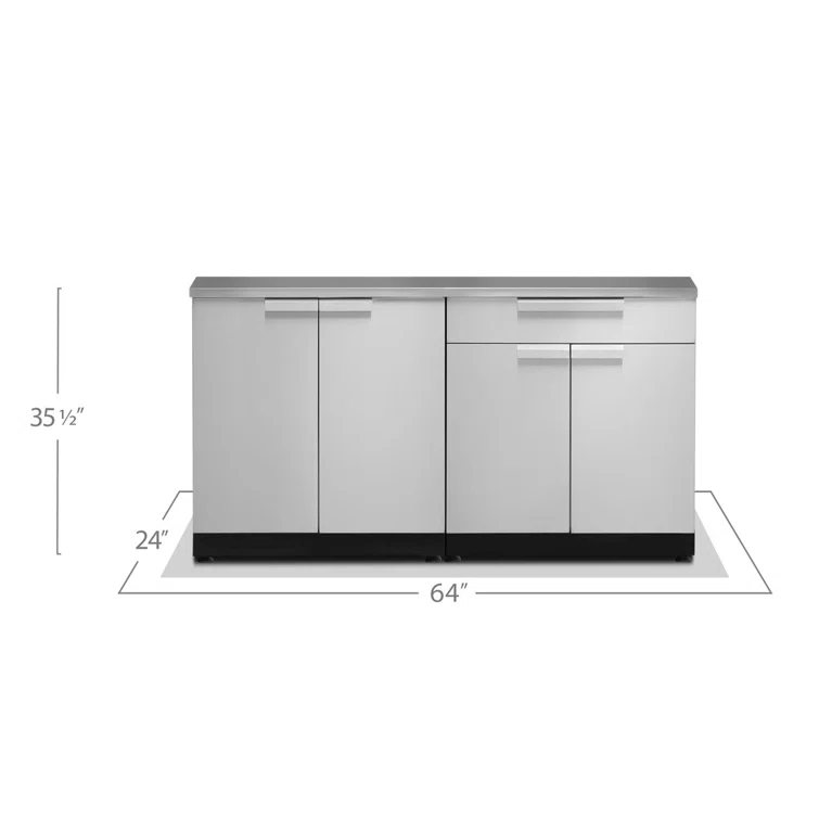 Outdoor Kitchen Stainless Steel 64" W x 24" D x 36.5" H 2-Piece Modular Cabinet Set