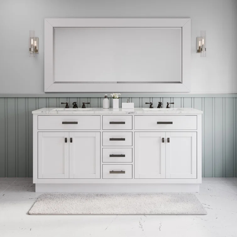 Hartford 72" Carrara White Marble Countertop Bath Vanity in Pure White with Faucet