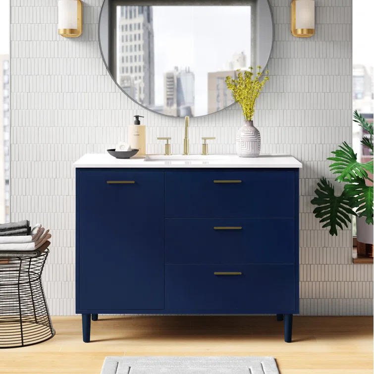 Burroughs 42'' Single Bathroom Vanity with Engineered Marble Top
