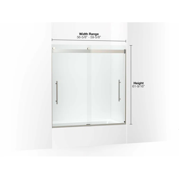 Levity Plus Less Sliding Bath Door, 61-9/16 In. H X 56-5/8 - 59-5/8 In. W, With 5/16 In.-Thick Crystal Clear Glass
