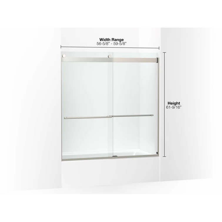 Levity Plus Less Sliding Bath Door, 61-9/16 In. H X 56-5/8 - 59-5/8 In. W, With 3/8 In.-Thick Crystal Clear Glass