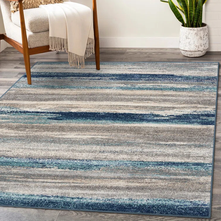 Abstract Blue/Beige/Gray Area Rug