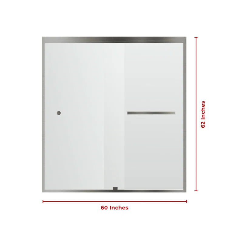 56" - 60" W, 62"H Double Sliding Semi-Frameless with Fixed Glass Panel 60" W x 62" H Shower Door