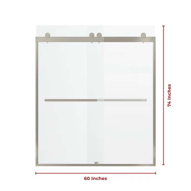 56" - 60" W 74” H Double Sliding Frameless Shower Door with Fixed Glass Panel