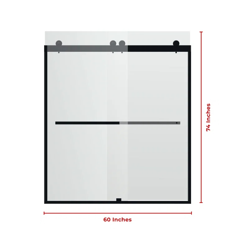 56" - 60" W 74” H Double Sliding Frameless Shower Door with Fixed Glass Panel