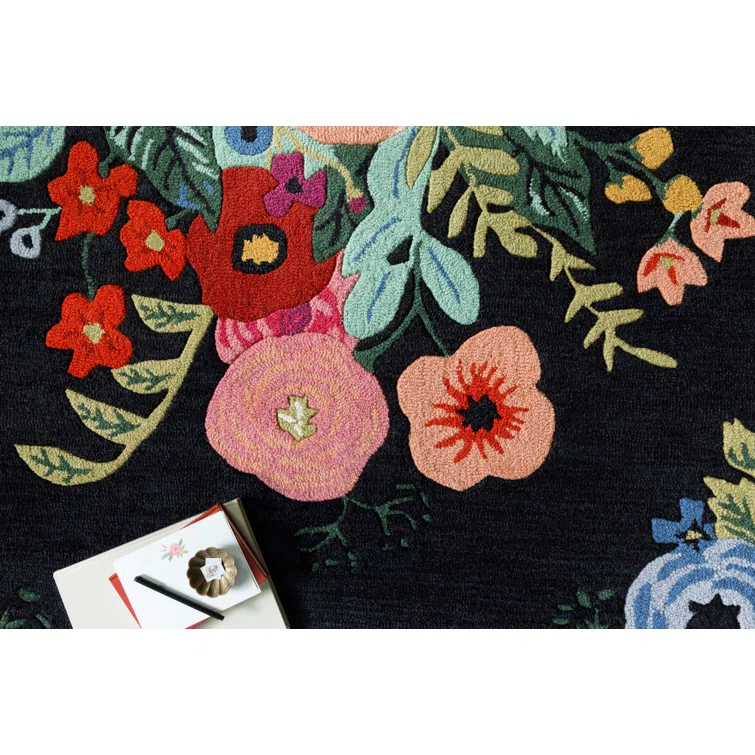 Rifle Paper Co. x Loloi Les Fleurs LES-03 Black Multi Rug